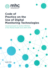 cover of Code of Practice on the use of Digital Monitoring Technologies. with the MHC logo and simple design